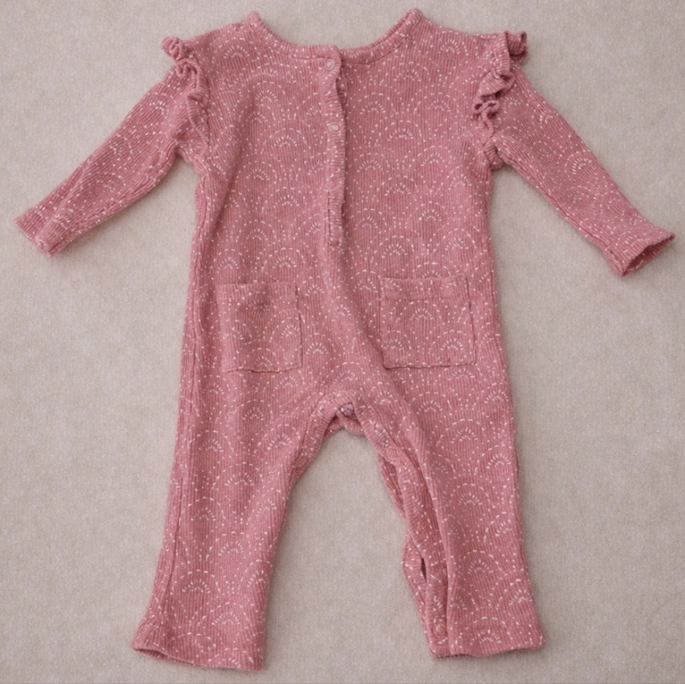 Boho Jessica Simpson Pink Knit Ruffle Bodysuit Long Sleeve Romper Baby Girl 3-6M